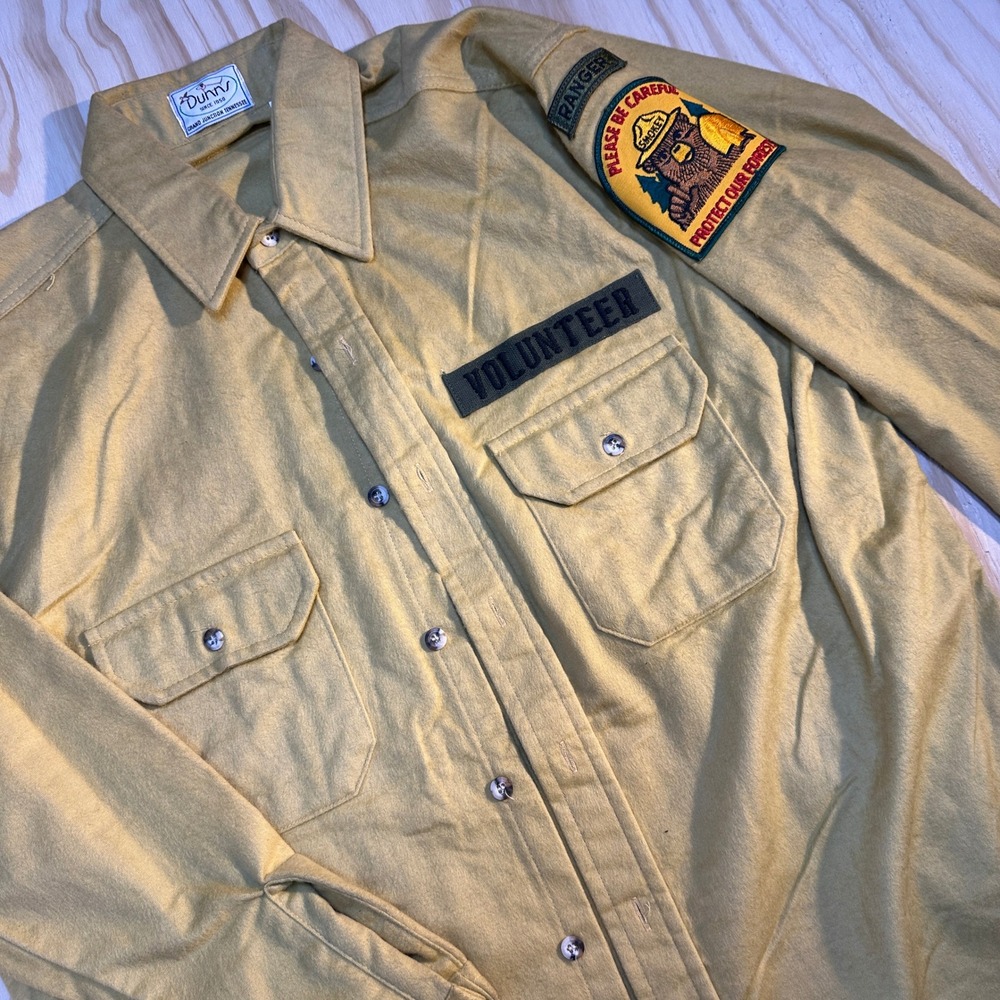 Vintage60s 70s Dunns Smokey Bear Ranger Volunteer Shirt Mens Large Yellow Cotton